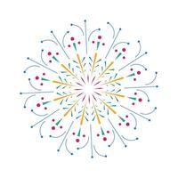 Colorful firework outbreak featuring radiant spark rays. Sunburst explosion with vibrant light. Abstract graphic with shining sparks on a white background vector