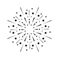 Firework burst with radiant sparkle ray design. Abstract sunrays and light explosion. Firecracker sparks with circular shine element. Isolated black icon on white background vector