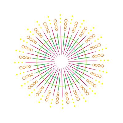 Colorful firework burst with radiant sparkle rays. Abstract sunburst design showing light explosion. Bright sunray inspired graphic with vibrant sparks. Isolated on white background