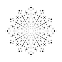 Sunburst element with radiant firework sparkle. Circular explosion design with flaring sparks. Firecracker outbreak icon in a simple black and white isolated format vector