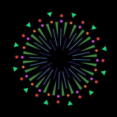 Vibrant firework explosion with radiant spark rays. Abstract light flash and burst icon with a colorful sunburst effect on black background