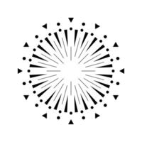Firework outburst graphic with flare rays. Circular explosion design featuring sparks and radiant lines. Sunlight burst or fireworks inspired icon. Black and white minimalistic concept vector