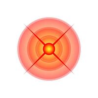 Pain localization symbol in red circle. Sore spot marker for body pain. Target for aching area, used in painkiller advertising. Abstract hurt region sign vector