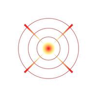 Pain localization icon in red circle. Sore spot symbol for body ache. Hurt region mark. Targeted pain sign used in medical and advertisement designs vector
