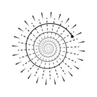 Firework flare with radiant circular rays. Outburst explosion and spark outbreak inspired by sunrays. Black isolated minimalist icon on white background vector
