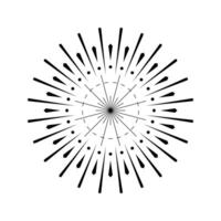 Sunburst graphic featuring firework spark outburst. Radiant light explosion with circular flare design. Firecracker inspired icon in black and white isolated form vector