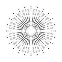 Circular firework outbreak with radiant flare rays. Sparkling explosion with light bursts. Abstract sunburst design in black and white graphic isolated concept vector
