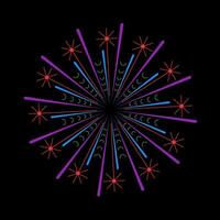 Bright fireworks outburst with vivid sparkle rays. Abstract light explosion inspired by sunrays. Vibrant banger icon on black background with circular flare design vector