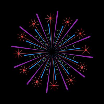 Bright fireworks outburst with vivid sparkle rays. Abstract light explosion inspired by sunrays. Vibrant banger icon on black background with circular flare design