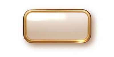 Gold 3d rectangle button isolated on white background. Glossy golden metallic shape. 3D realistic shiny icon vector