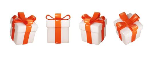 Christmas box with red ribbon in different projections isolated. Realistic Festive, holiday, Christmas 3d present vector