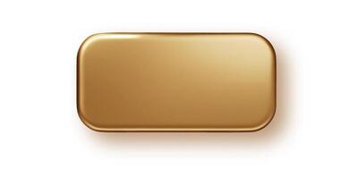 Golden rectangle button blank template. Golden glossy elegant design with place for inscriptions isolated. Realistic 3D design vector
