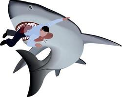 Large shark attacking and eating businessman in the ocean vector