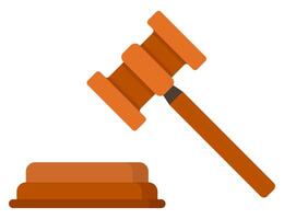Wooden judge gavel flat icon isolated on white background. vector