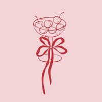 red glas with red whimsical bow and cherry vector