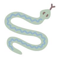 Green snake boho style, color illustration, reptile doodle vector