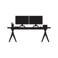 an adjustable desk silhouette with a computer vector