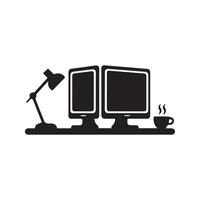 silhouette of a dual screens with a desk lamp or cup of coffee vector