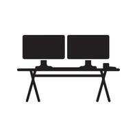 an adjustable desk silhouette with computer on top vector