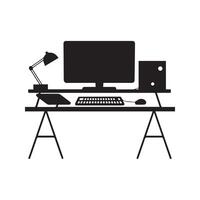 silhouette of a desk with a laptop, monitor, mouse, and keyboard vector