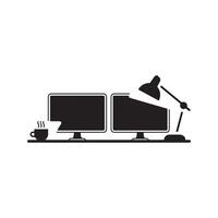 a clean silhouette of a dual screens with a desk lamp or cup of coffee vector