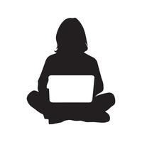 silhoutte of a person sitting cross-legged with a laptop on lap vector