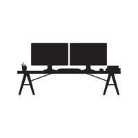 an adjustable desk silhouette with a computer on top vector