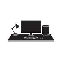 clean silhouette of a desk with a laptop, monitor, mouse, and keyboard vector