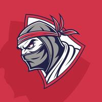 Angry dark ninja gaming logo with intense details and a mysterious vibe, ideal for esports teams seeking a powerful and stealthy team symbol vector