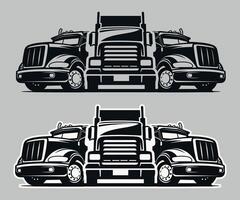 black and white icon silhouette of a group of trucks on a white background vector