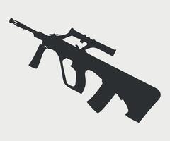 black and white icon silhouette of automatic rifle machine gun on white background vector