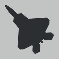 black and white icon silhouette of a military aircraft on a white background vector