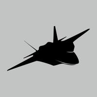 black and white icon silhouette of military army fighter jet aircraft on white background vector