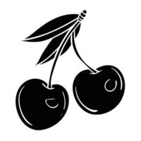 two cherries on a branch with leaves vector