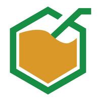 a green and yellow hexagon with a straw in it vector