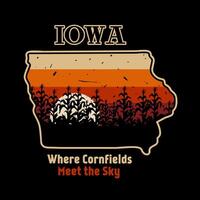 Iowa with Cornfield Silhouette in retro design vector
