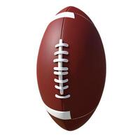Close-up of a rugby ball with sharp details, highlighting its shape and seams against a pure white backdrop. photo