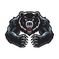 bear black attacking with claws design illustration logo on white background vector
