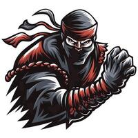 ninja pose attacking design logo illustration on white background vector