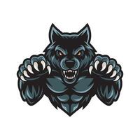 dog black fierce attacking pose with claws logo design vector