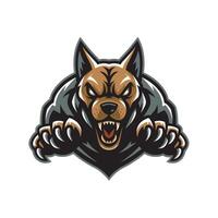 dog black fierce attacking pose with claws design logo on white background vector