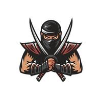 ninja hold sword attacking design illustration logo on white background vector