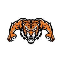 tiger attacking pose with claws illustration logo design on white background vector