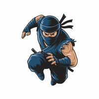 ninja fierce attacking logo pose design illustration on white background vector