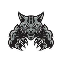 cat angry pose attacking with claws logo illustration on white background vector
