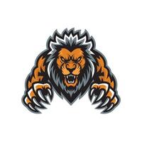 lion old attacking pose with claws design logo illustration on white background vector
