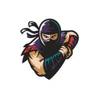 ninja attacking pose design illustration logo flat vector