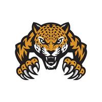 leopard fierce attacking pose with claws logo design on white background vector