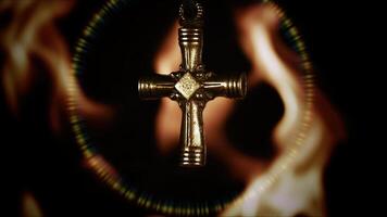 Holy Christian Religion Symbol Cross on Fire photo