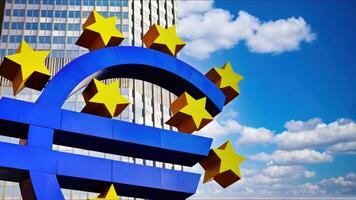 Euro Sign Huge Sculpture in Frankfurt Germany in 2022 photo